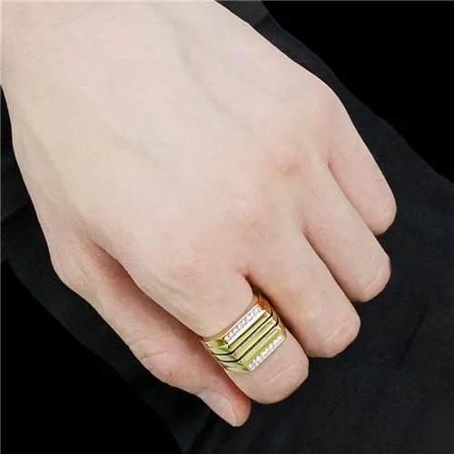 Jewellery Kingdom Mens Gold Cz Square Signet Pinky Classy Smart 18kt Steel Ring