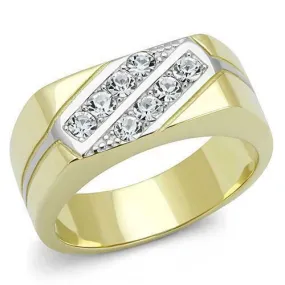 Jewellery Kingdom Mens Signet Pinky Cubic Zirconia Two Tone Smart Classy Steel Ring (Gold)