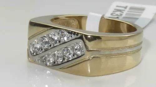 Jewellery Kingdom Mens Signet Pinky Cubic Zirconia Two Tone Smart Classy Steel Ring (Gold)
