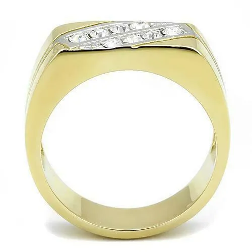 Jewellery Kingdom Mens Signet Pinky Cubic Zirconia Two Tone Smart Classy Steel Ring (Gold)