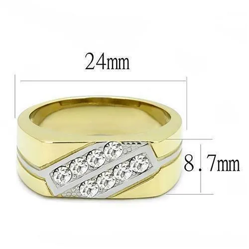 Jewellery Kingdom Mens Signet Pinky Cubic Zirconia Two Tone Smart Classy Steel Ring (Gold)