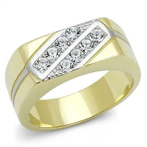 Jewellery Kingdom Mens Signet Pinky Cubic Zirconia Two Tone Smart Classy Steel Ring (Gold)