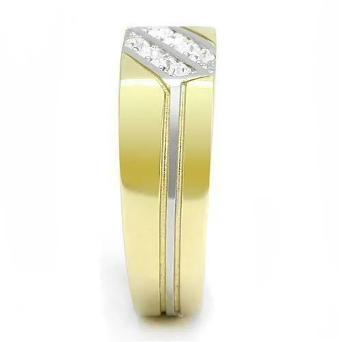 Jewellery Kingdom Mens Signet Pinky Cubic Zirconia Two Tone Smart Classy Steel Ring (Gold)
