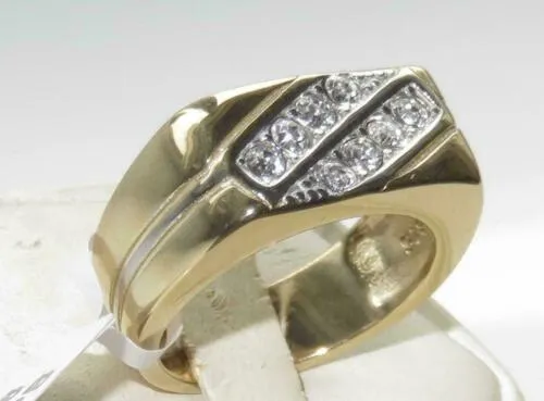 Jewellery Kingdom Mens Signet Pinky Cubic Zirconia Two Tone Smart Classy Steel Ring (Gold)