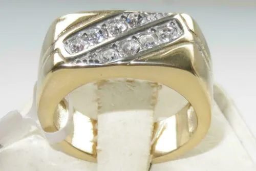 Jewellery Kingdom Mens Signet Pinky Cubic Zirconia Two Tone Smart Classy Steel Ring (Gold)