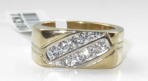 Jewellery Kingdom Mens Signet Pinky Cubic Zirconia Two Tone Smart Classy Steel Ring (Gold)