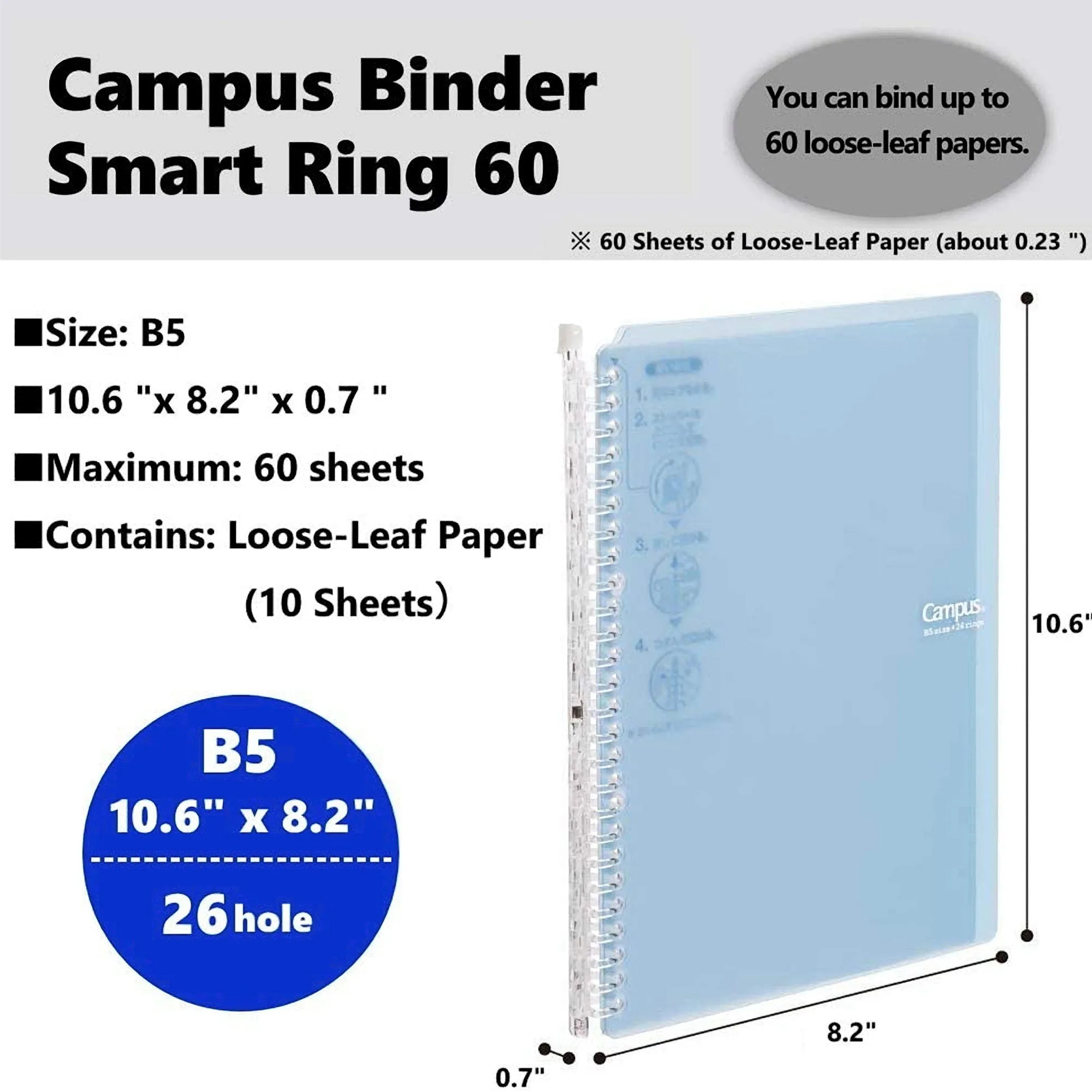 Kokuyo B5 Campus BLUE GREEN B5 Smart Ring Binder Notebook Sp706 26 Rings "Lay Flat" | 60 Sheets