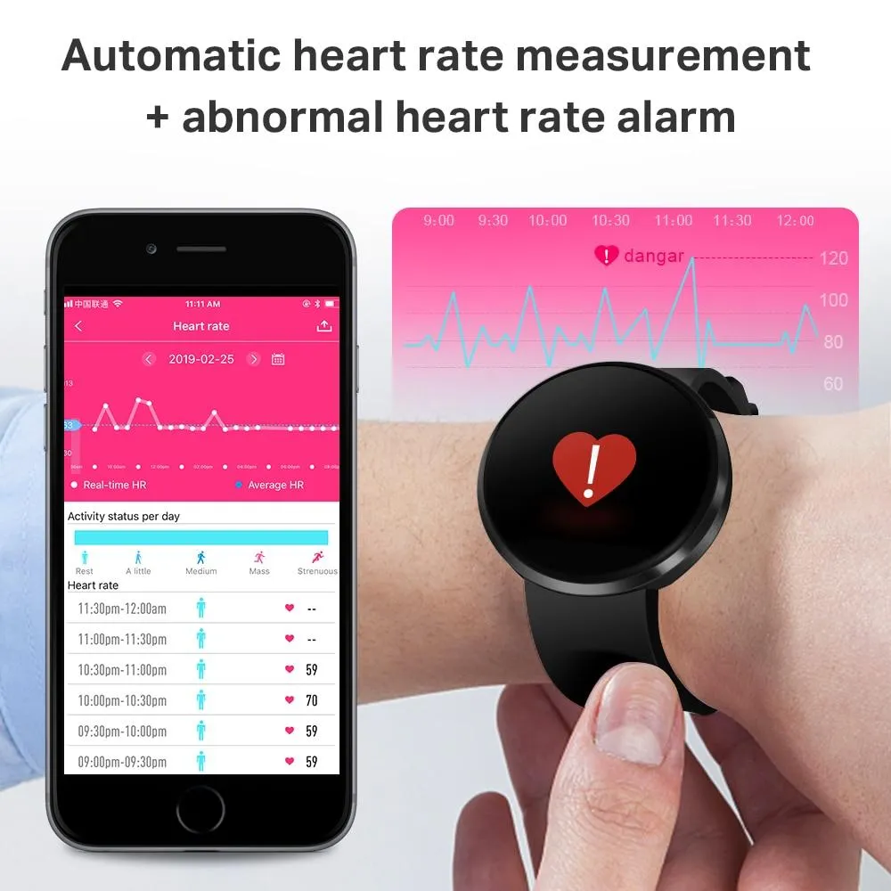 LCD Colour Display IP68 Waterproof Heart Rate Smart Watch Monitor Fitness Bracelet For Ladies