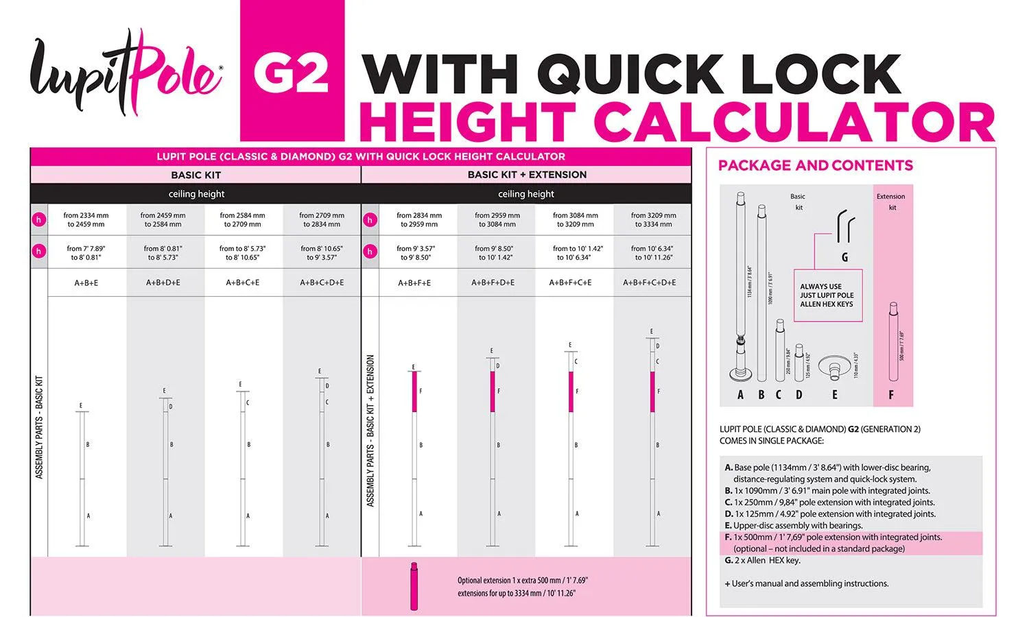 Lupit Pole - Classic G2 Quick Lock Pole - CHROME 45mm