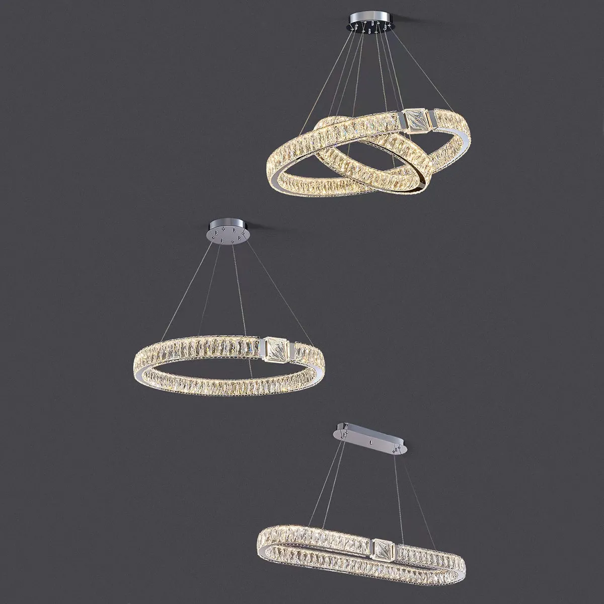 Modern Light Luxury Crystal Belt Ring Pendant Chandelier Suit for Living/Dining Room/ Bedroom