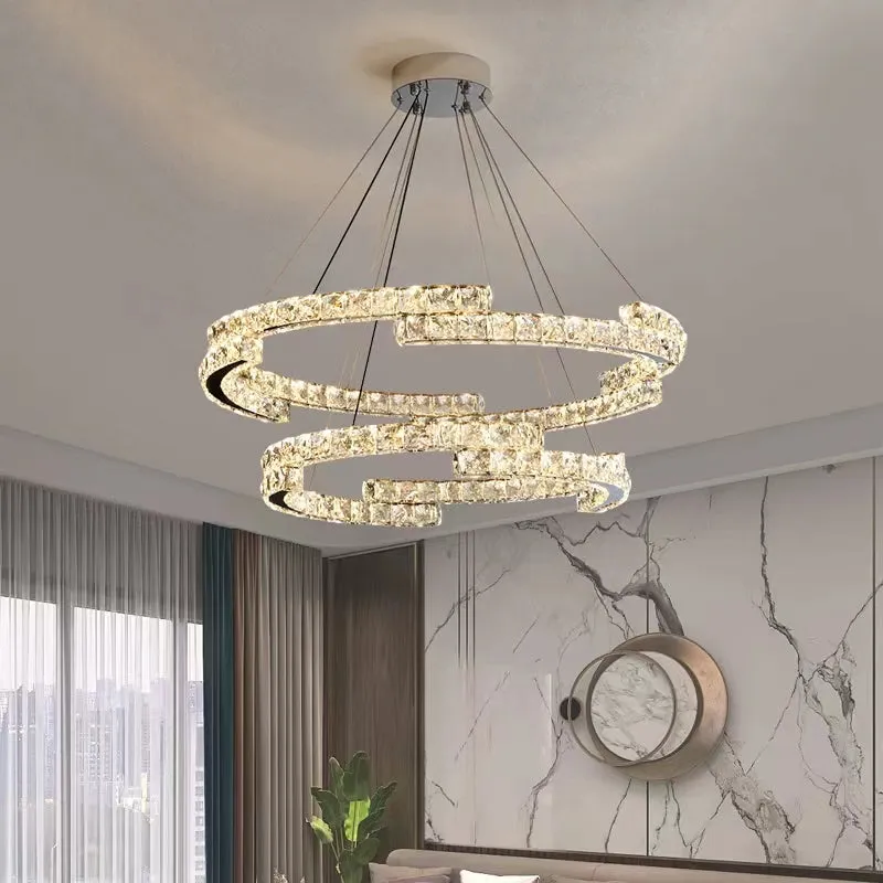 Modern Luxury Crystal Pendant Irregular Rings Chandelier Suit for Living/Dining Room/Bedroom