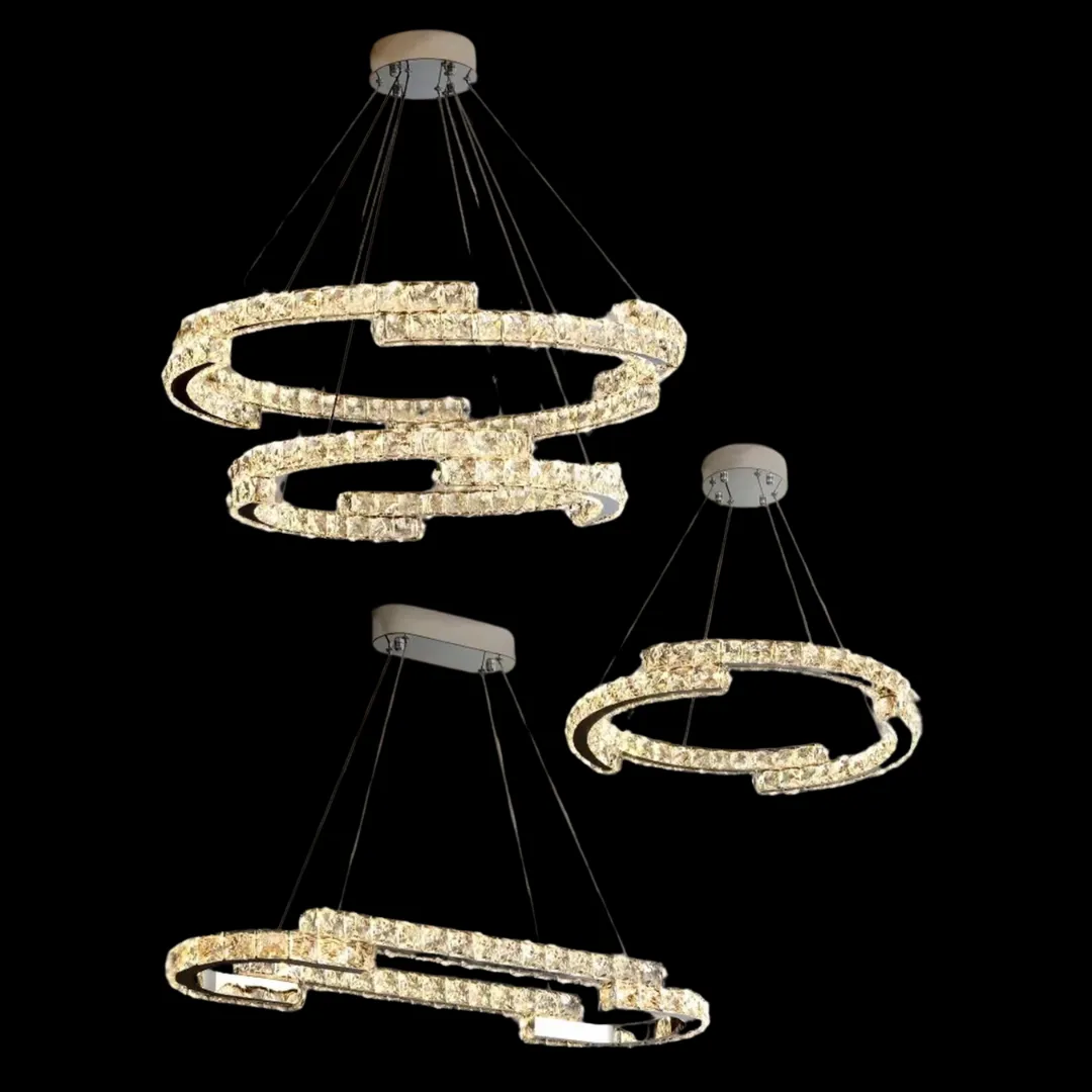 Modern Luxury Crystal Pendant Irregular Rings Chandelier Suit for Living/Dining Room/Bedroom