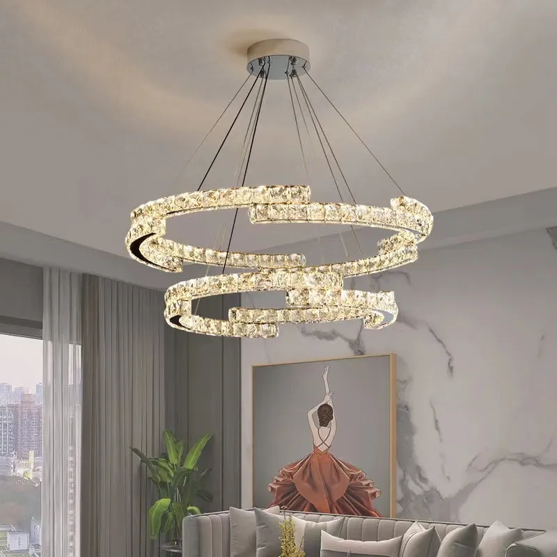 Modern Luxury Crystal Pendant Irregular Rings Chandelier Suit for Living/Dining Room/Bedroom