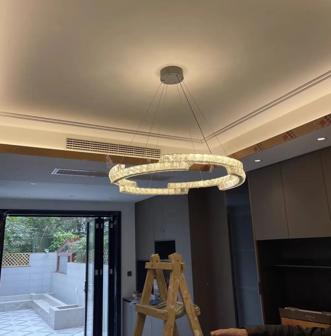 Modern Luxury Crystal Pendant Irregular Rings Chandelier Suit for Living/Dining Room/Bedroom