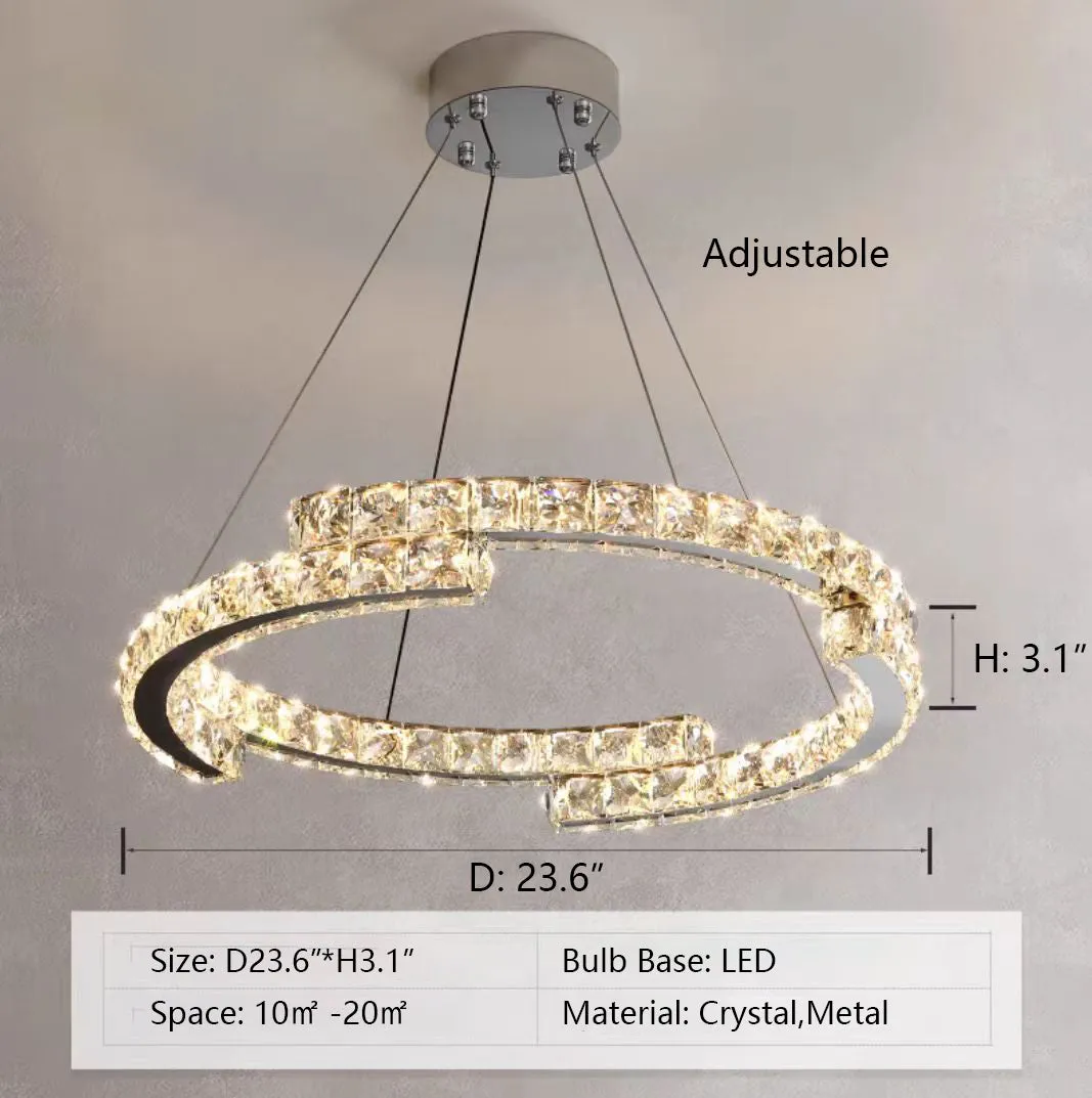 Modern Luxury Crystal Pendant Irregular Rings Chandelier Suit for Living/Dining Room/Bedroom