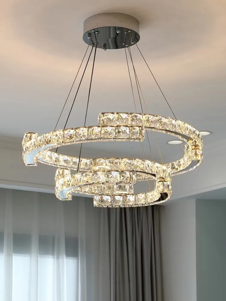 Modern Luxury Crystal Pendant Irregular Rings Chandelier Suit for Living/Dining Room/Bedroom