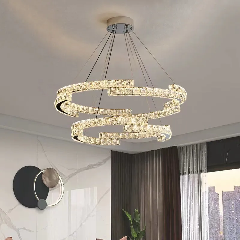 Modern Luxury Crystal Pendant Irregular Rings Chandelier Suit for Living/Dining Room/Bedroom