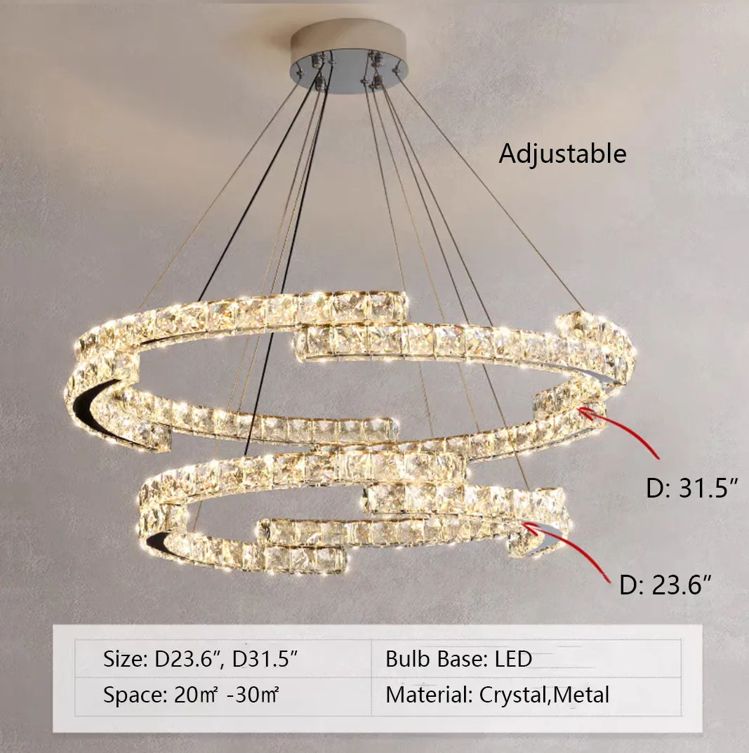 Modern Luxury Crystal Pendant Irregular Rings Chandelier Suit for Living/Dining Room/Bedroom