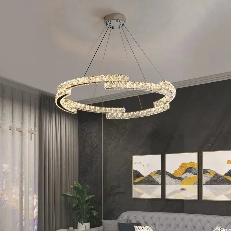 Modern Luxury Crystal Pendant Irregular Rings Chandelier Suit for Living/Dining Room/Bedroom