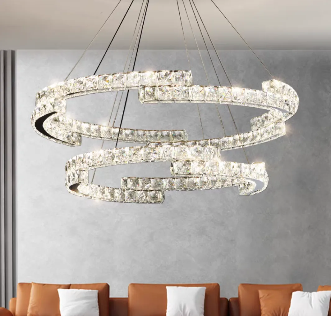 Modern Luxury Crystal Pendant Irregular Rings Chandelier Suit for Living/Dining Room/Bedroom