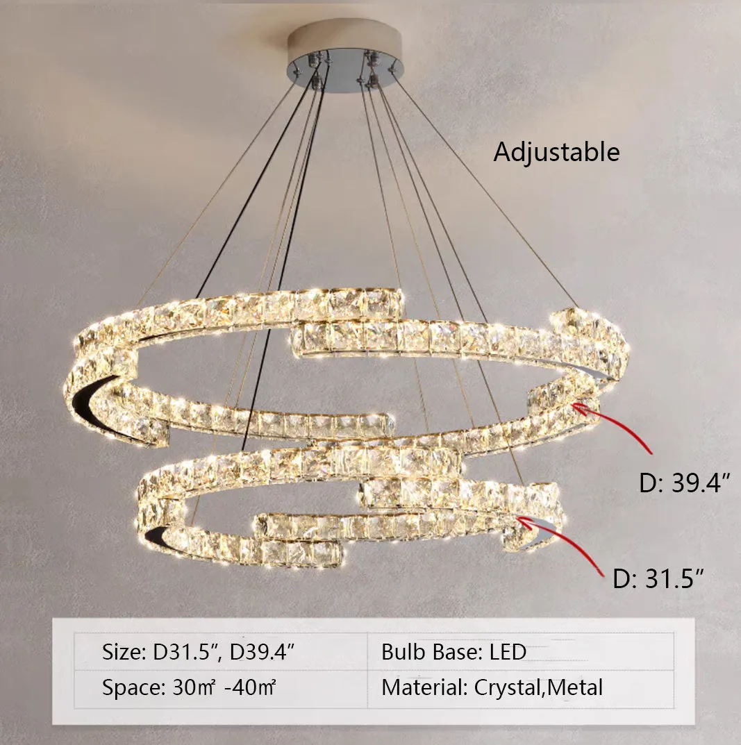 Modern Luxury Crystal Pendant Irregular Rings Chandelier Suit for Living/Dining Room/Bedroom