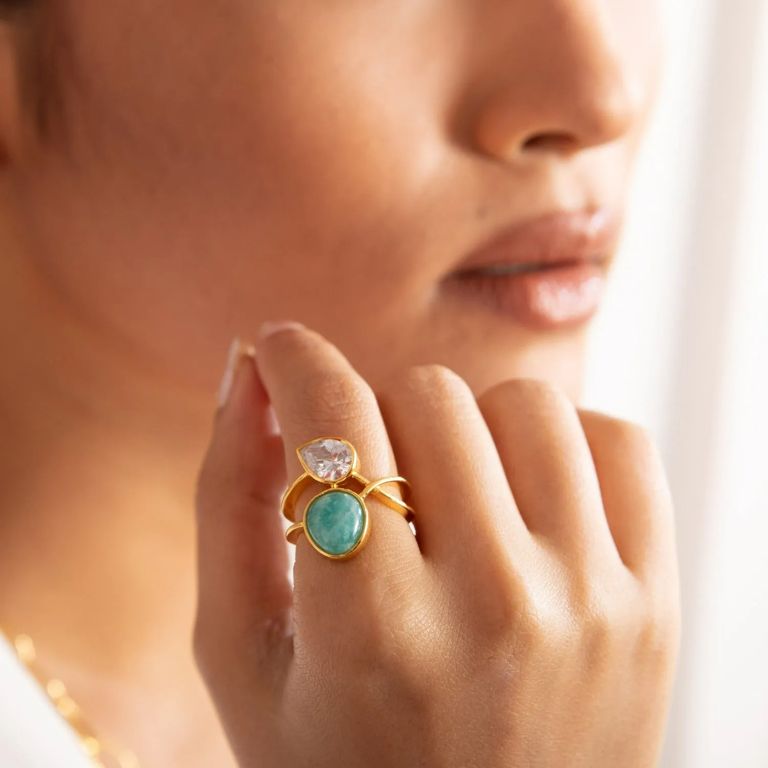 Moroccan Blue Dual Stone Silver Ring