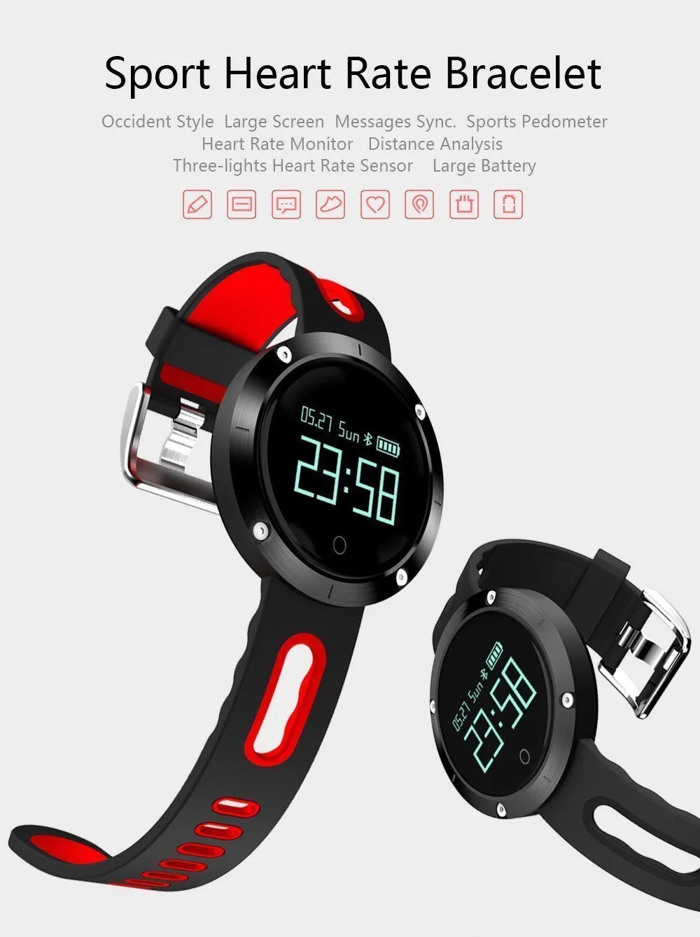 New Bluetooth Heart Rate Smart Wristband with Blood Pressure Monitor Fitness Tracker