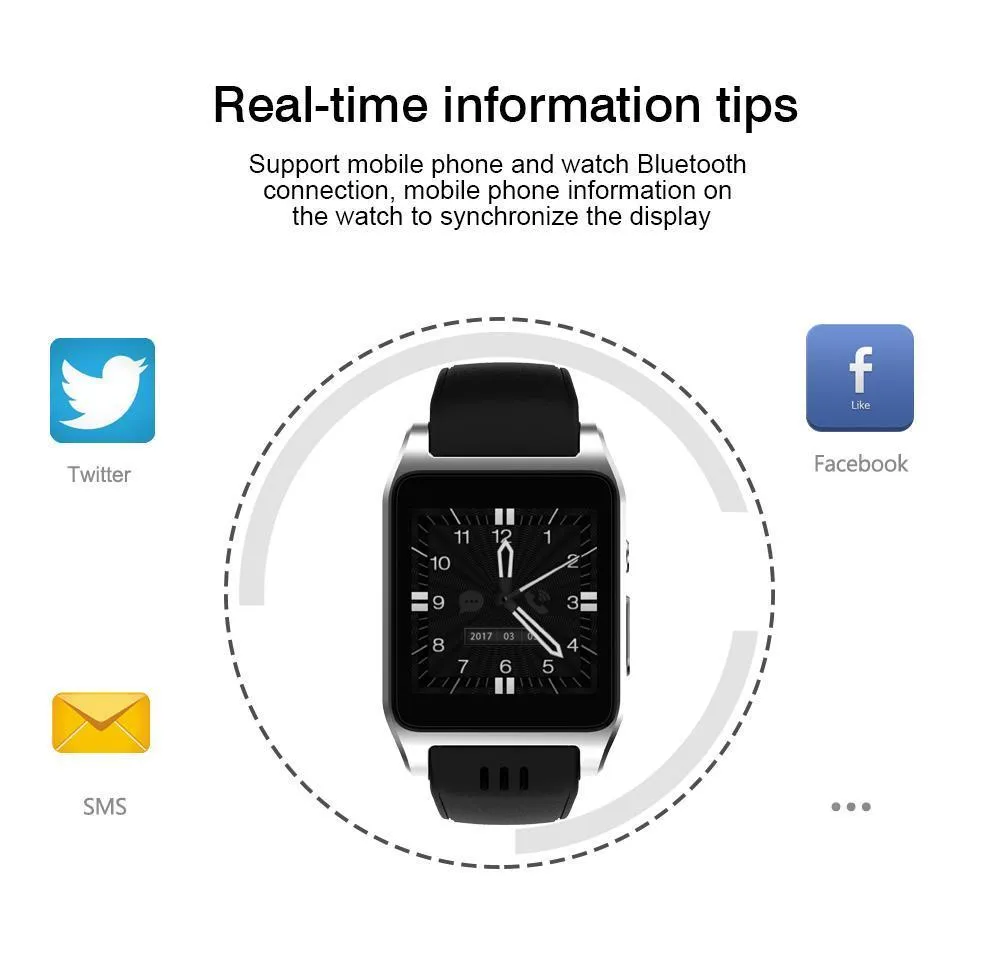 New Casual Bluetooth Smart Watch Android 4.4.2 Camera Support 3G Wifi Single Nano SIM Card
