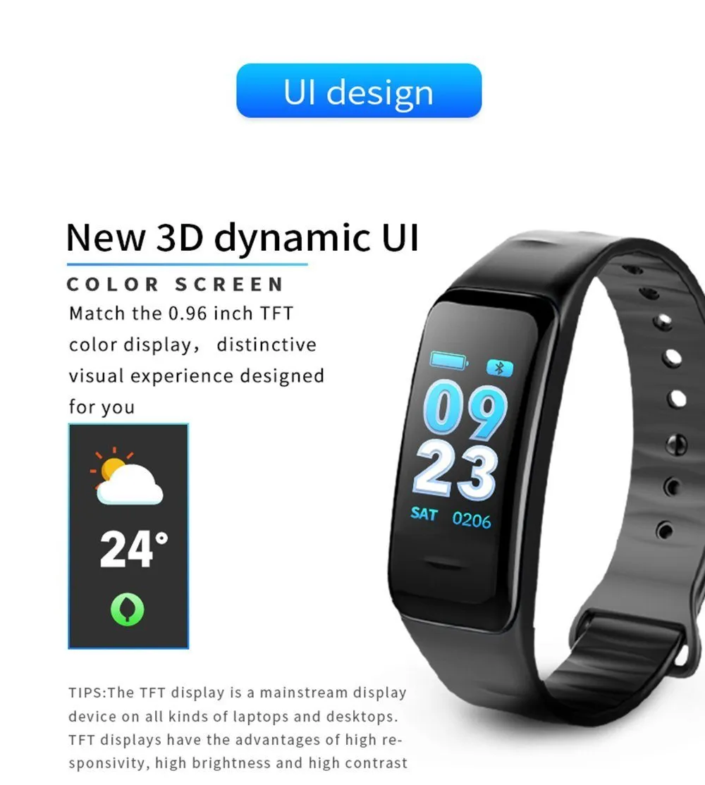 New Colour IPS Screen Smart Band wrist Bracelet Wristband Heart Rate Monitor Waterproof Bluetooth Smartband for IOS Android Windows