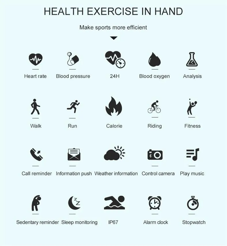 New IP67 Waterproof Slim Smart Watch Heart Rate Blood Pressure Oxygen Monitor Fitness Tracker For iOS Android