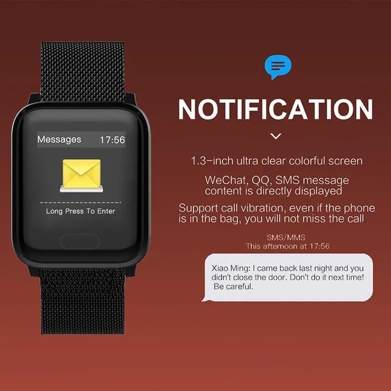 New IP67 Waterproof Smart Watch Heart Rate Blood Pressure Oxygen Sleep Smart Bracelet Fitness Tracker For iOS Android