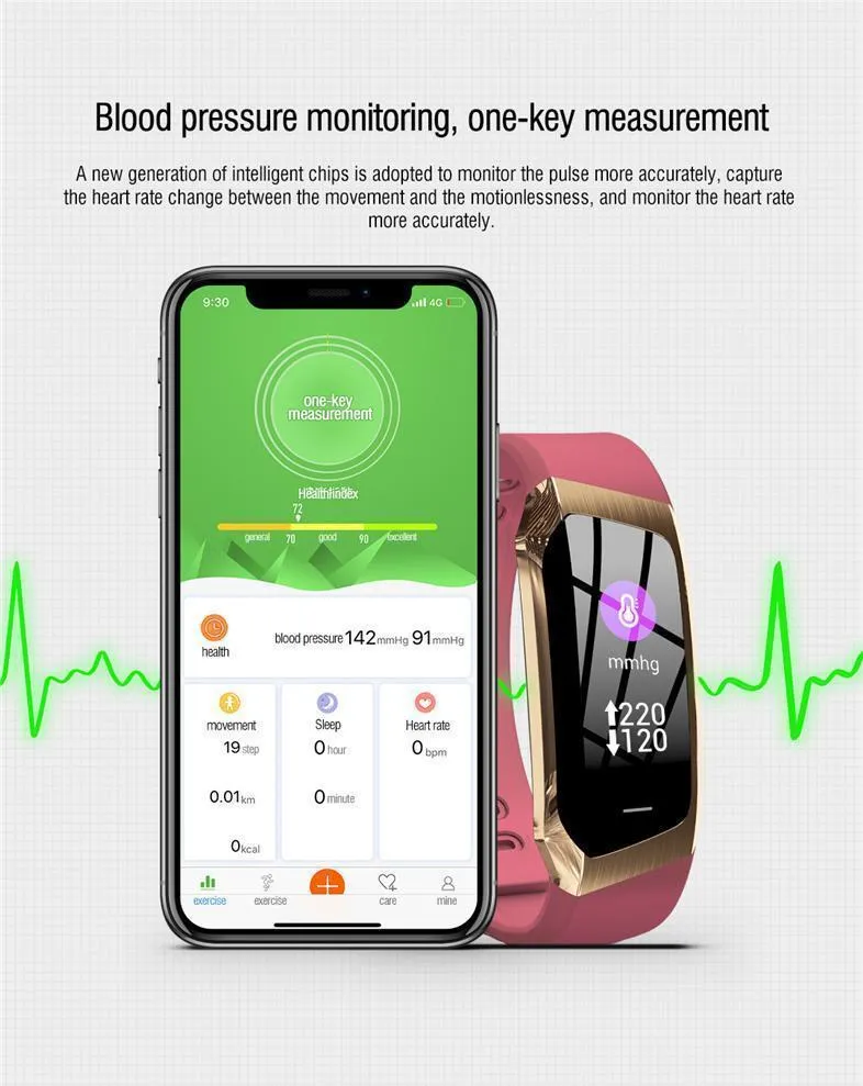 New Smart Band Colour Touch Screen IP67 Waterproof Blood Pressure Oxygen Heart Rate Monitor Sport Bracelet