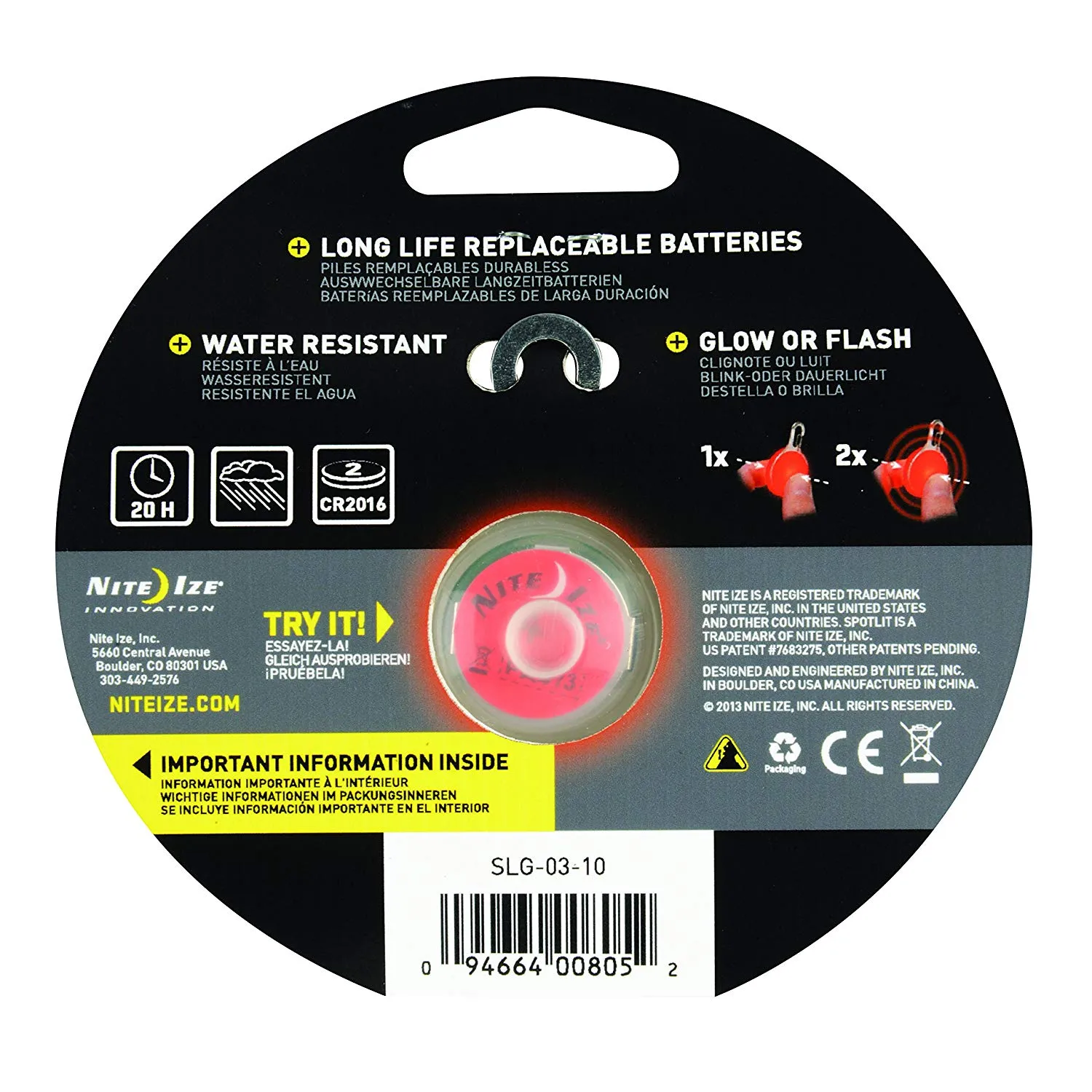 Nite Ize SLG-03-10 SpotLit LED Carabiner Collar Light, Red