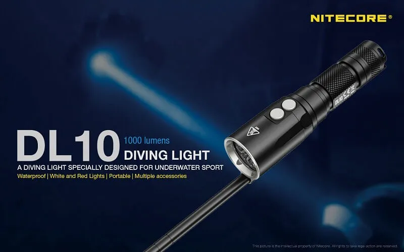 Nitecore DL10 Diving light with NL1826R 2600mAh USB Rechargeable 18650 Battery