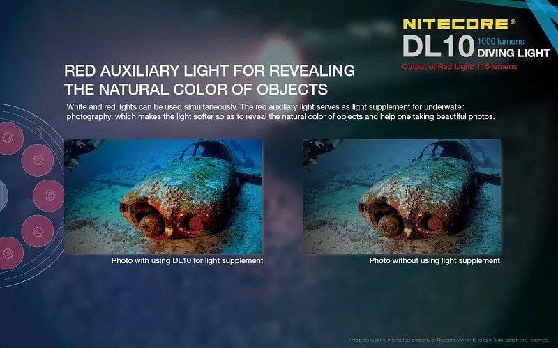 Nitecore DL10 Diving light with NL1826R 2600mAh USB Rechargeable 18650 Battery