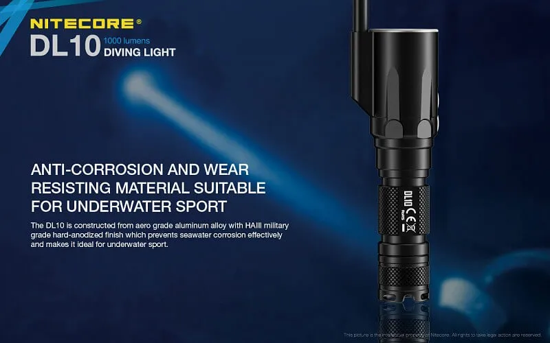 Nitecore DL10 Diving light with NL1826R 2600mAh USB Rechargeable 18650 Battery