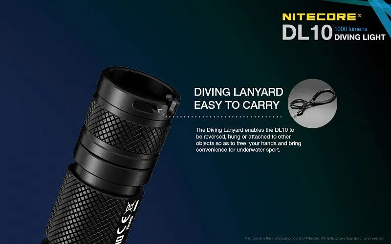 Nitecore DL10 Diving light with NL1826R 2600mAh USB Rechargeable 18650 Battery