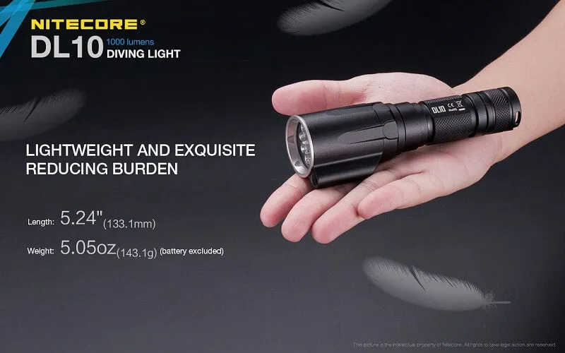 Nitecore DL10 Diving light with NL1826R 2600mAh USB Rechargeable 18650 Battery