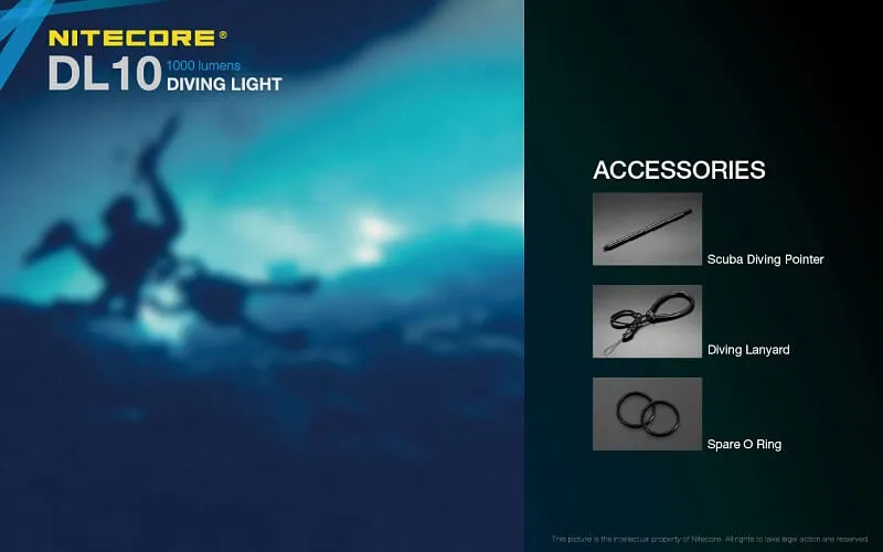 Nitecore DL10 Diving light with NL1826R 2600mAh USB Rechargeable 18650 Battery