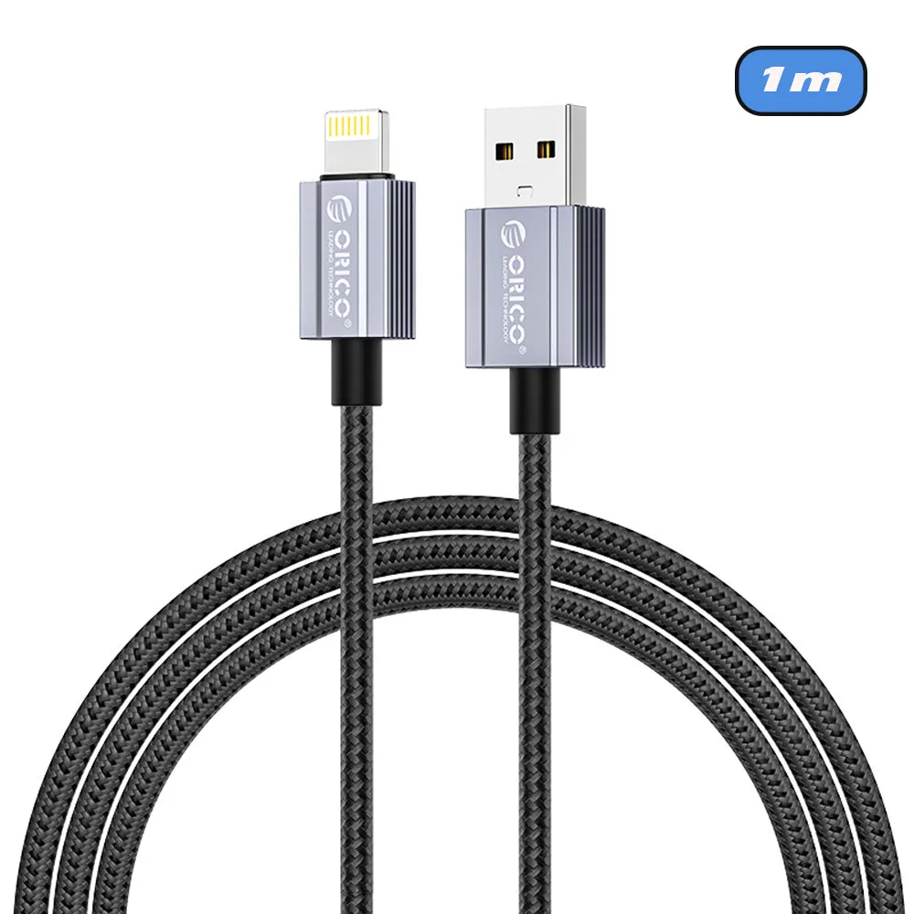 ORICO GQA12 (1m / 1.5m / 2m) USB-A to Lightning Fast Charging Data Cable 5V/2.4A 12W, 480Mbps Transmission Rate, Nylon-Braided Aluminum Alloy for iPhone, iPad, Air Pods