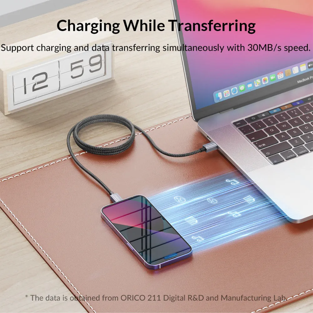 ORICO GQA12 (1m / 1.5m / 2m) USB-A to Lightning Fast Charging Data Cable 5V/2.4A 12W, 480Mbps Transmission Rate, Nylon-Braided Aluminum Alloy for iPhone, iPad, Air Pods