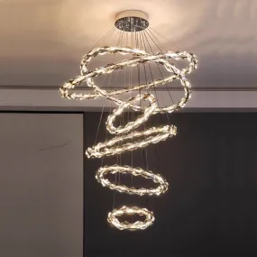 Oversized Multi-Tiered Rings Crystal Chandelier Modern Clear and Grey Crystal Ceiling Light Fixture For Staircase/Foyer/Hallway/Entryway