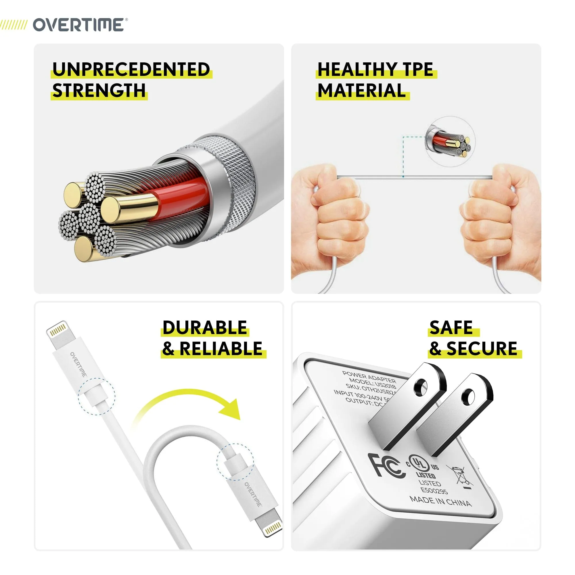 Overtime Home and Car Complete Charging Kit: Fast Wall & Car Chargers   Durable Lightning Cable