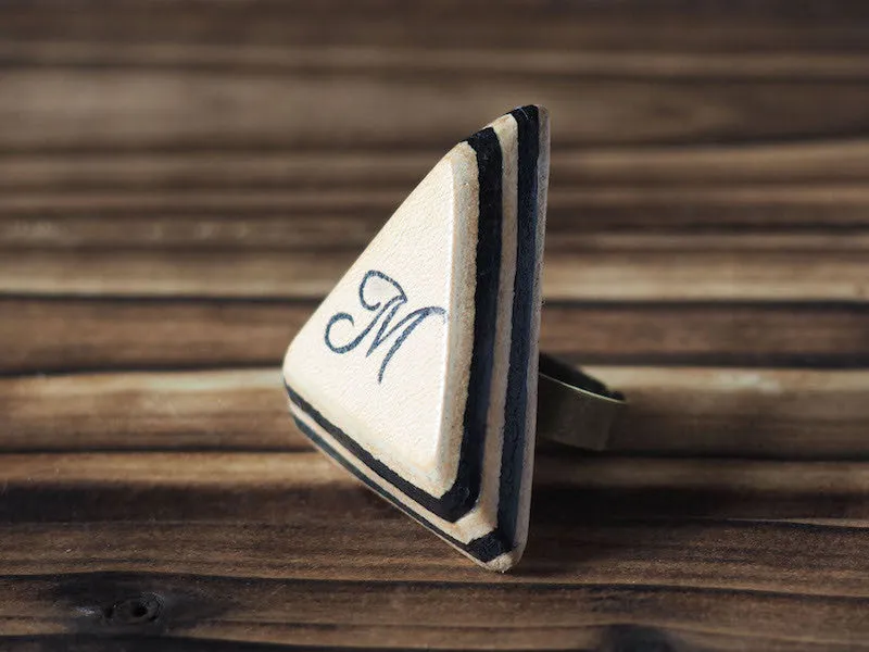 Personalized Initial Leather Ring #Black