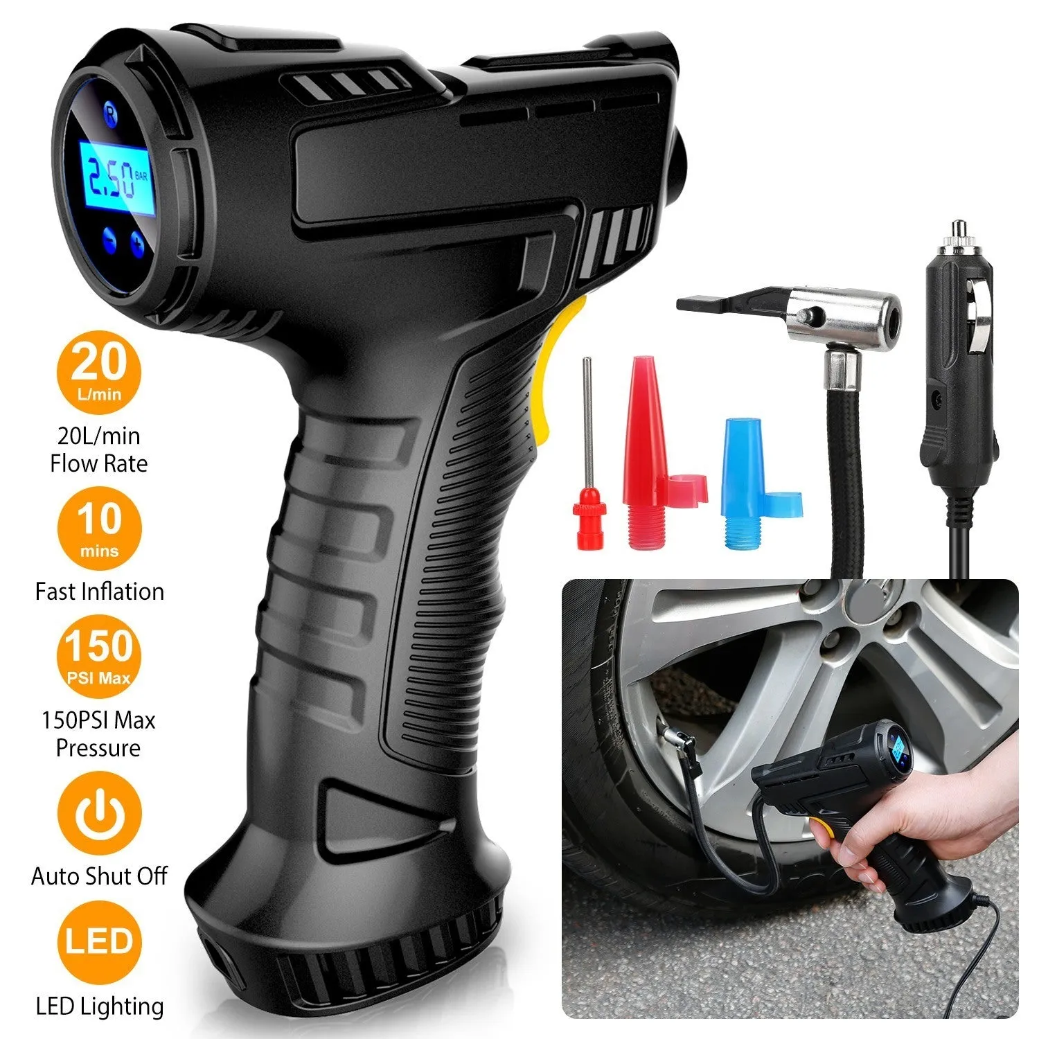 Portable Car Tire Inflator DC 12V Digital Car Air Pump Compressor