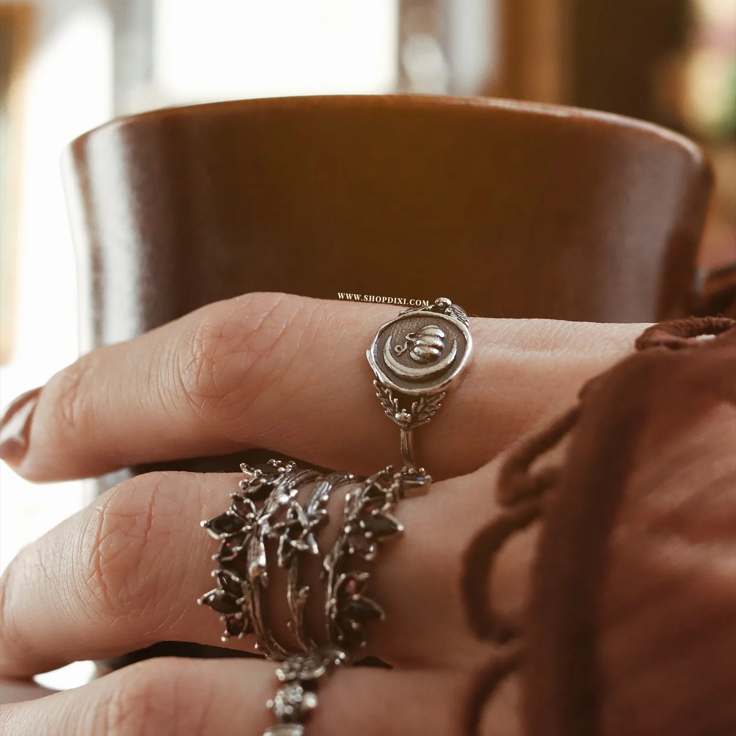 Pumpkin Crescent Cradle Wax Seal Ring