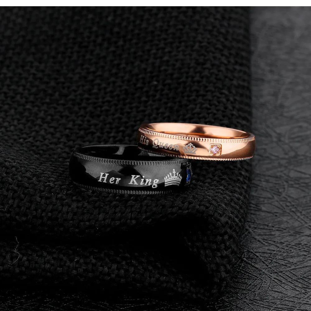 "Her King" & "His Queen"  Crystal Stone Crown Charm / BLACK-ROSE GOLD
