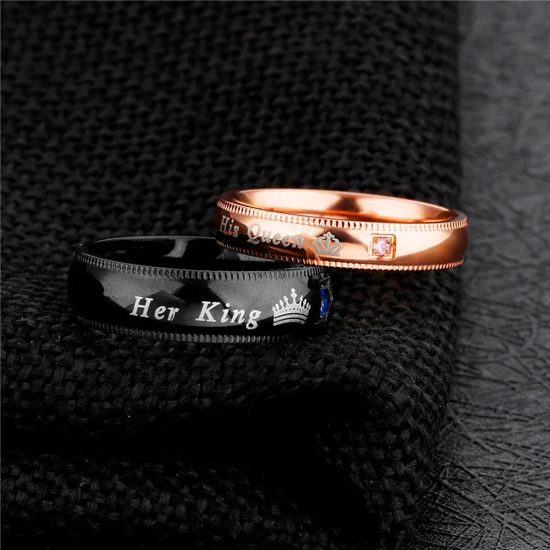 "Her King" & "His Queen"  Crystal Stone Crown Charm / BLACK-ROSE GOLD