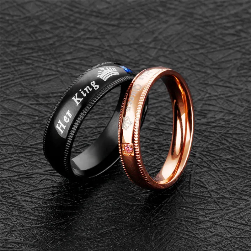 "Her King" & "His Queen"  Crystal Stone Crown Charm / BLACK-ROSE GOLD