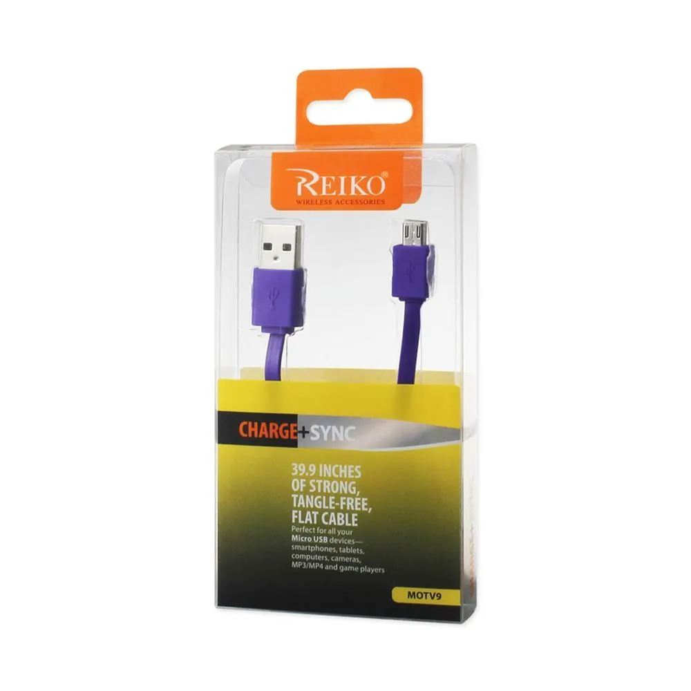 Reiko 39.9Inch Of Strong Tangle-Free Flat Cable For Micro Usb Devices Purple